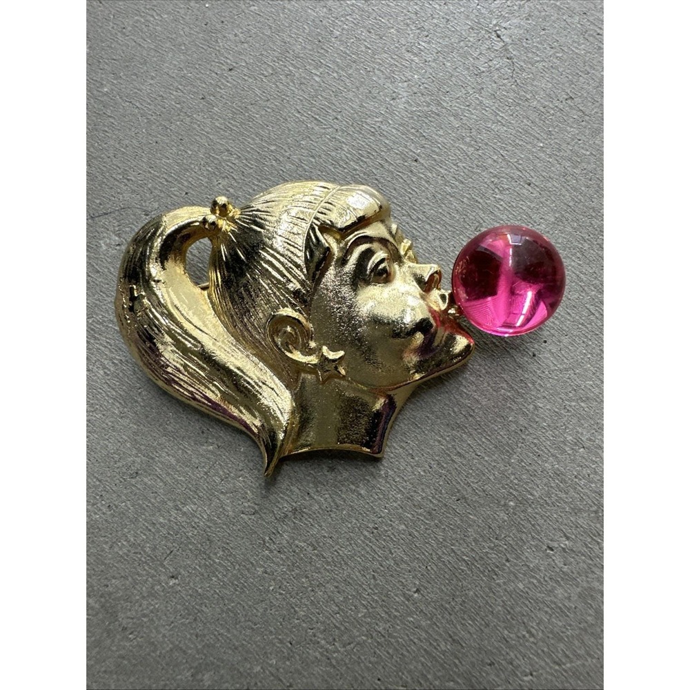 Vintage AJC Bubblegum Girl, Brooch, Star  Earrings, Gold‎ Tone, Ponytail, Girl